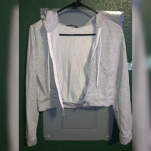 Grey Crop Zip Hoodie